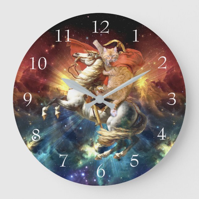 Reloj Redondo Grande Gato Napoleón en el espacio (Anverso)