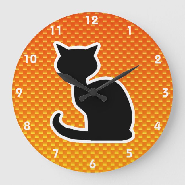 Reloj Redondo Grande Gato Naranja amarillo (Anverso)
