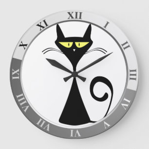 Reloj Redondo Grande Gato negro