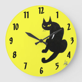 Reloj Redondo Grande GATO NEGRO amarillo