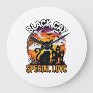 Reloj Redondo Grande Gato Negro Amor Especial Halloween Casa Embrujada