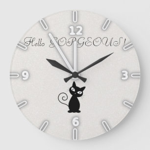 Reloj Redondo Grande Gato negro caprichoso peculiar Purpurinoso-Hola