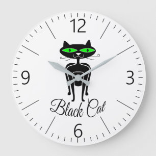 Reloj Redondo Grande Gato negro con ojos verdes