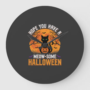 Reloj Redondo Grande Gato Negro de Halloween Meow-Some