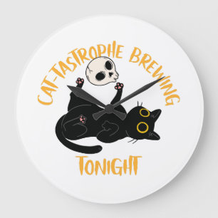 Reloj Redondo Grande gato negro divertido de Halloween