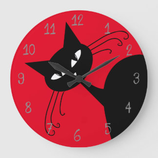 Reloj Redondo Grande Gato negro divertido peculiar felino