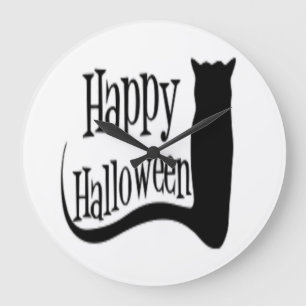 RELOJ REDONDO GRANDE GATO NEGRO "HAPPY HALLOWEEN"