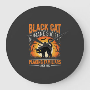 Reloj Redondo Grande Gato Negro Sociedad Humanitaria de Halloween Gráfi