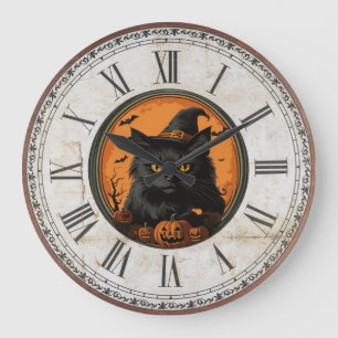 Reloj Redondo Grande Gato negro vintage de Halloween