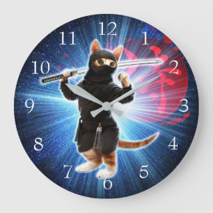 Reloj Redondo Grande Gato Ninja en el espacio.