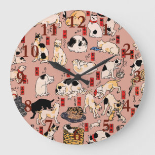Reloj Redondo Grande Gato Patrón Ukiyo-e Japonés Antiguo: Kuniyoshi