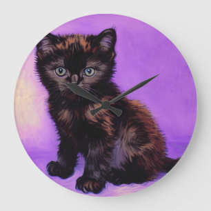Reloj Redondo Grande Gato púrpura estilo Van Gogh