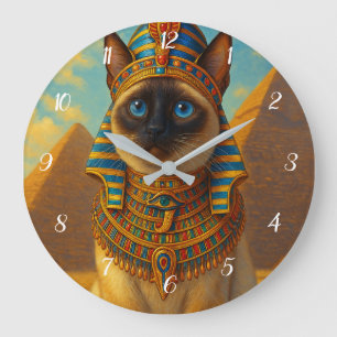 Reloj Redondo Grande Gato Real Faraón Egipcio en el Desierto