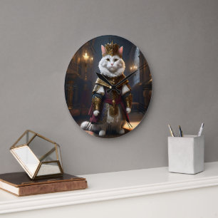 Reloj Redondo Grande Gato renacentista blanco, viejo