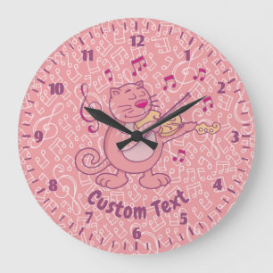 Reloj Redondo Grande Gato rosa con violín