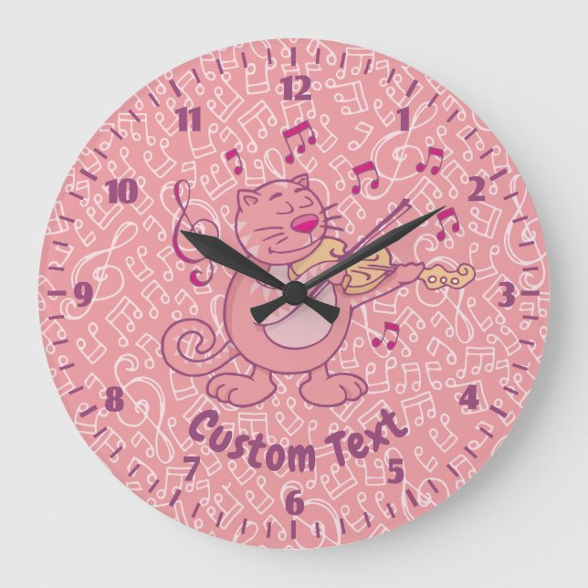 Reloj Redondo Grande Gato rosa con violín (Anverso)