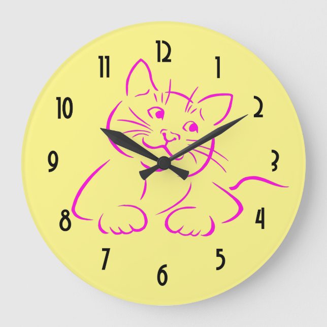 Reloj Redondo Grande Gato rosado lindo del gatito (Anverso)
