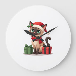 Reloj Redondo Grande Gato siamés Navidad vacaciones Santa Gato siamés N