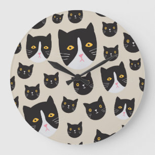 Reloj Redondo Grande Gato sin mangas, Ilustracion de patrón caprichoso.