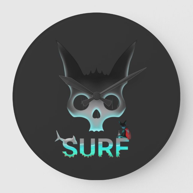 Reloj Redondo Grande Gato Skull Graffiti Surf (Anverso)