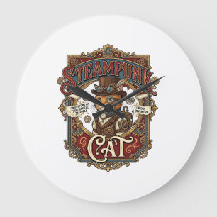 Reloj Redondo Grande Gato Steampunk Vintage Steampunk Gato