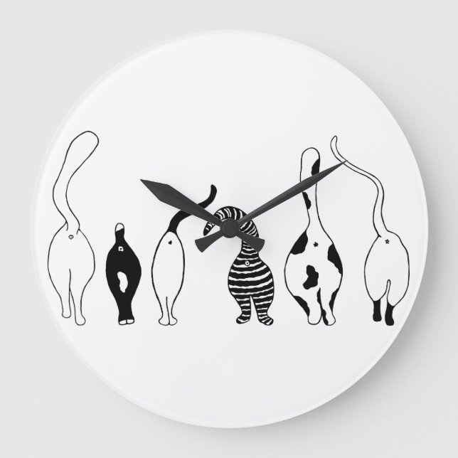 Reloj Redondo Grande Gato trasero (Anverso)