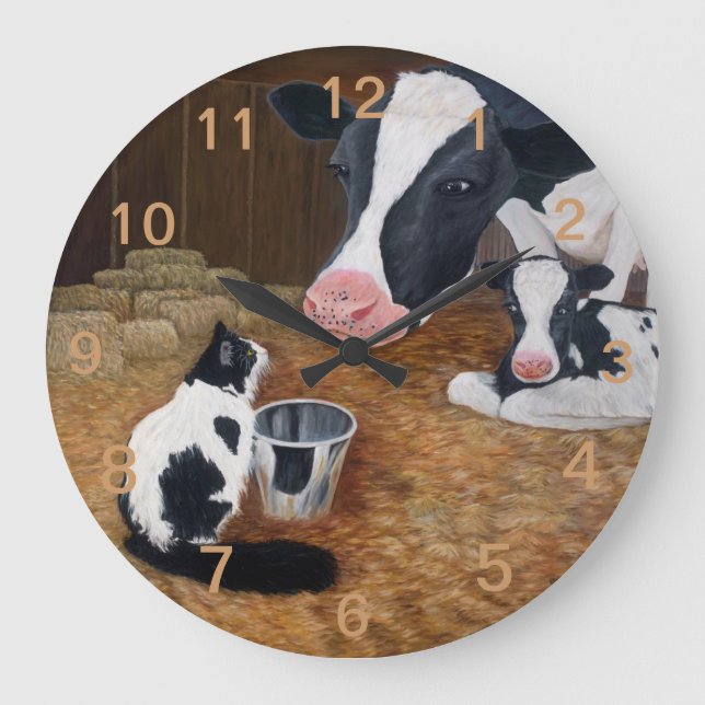Reloj Redondo Grande Gato, vaca y ternera (Anverso)