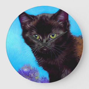 Reloj Redondo Grande Gato Van Gogh y flores