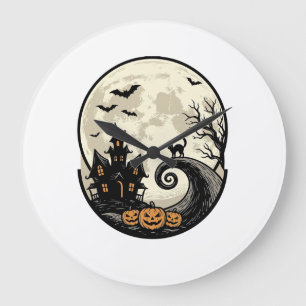 Reloj Redondo Grande Gato vintage de Halloween Casa embrujada de la lun