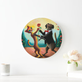 Reloj Redondo Grande Gato y perro bailando tango en Dance Club, arte de