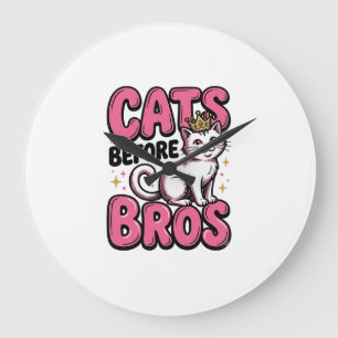 Reloj Redondo Grande Gatos Antes de Hermanos Camiseta Diseño Corona de