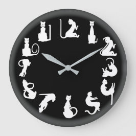 Reloj Redondo Grande GATOS BLANCOS en NEGRO por Slipperywindow