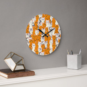 Reloj Redondo Grande Gatos blancos y jengibre patrón ojos verdes ojos a