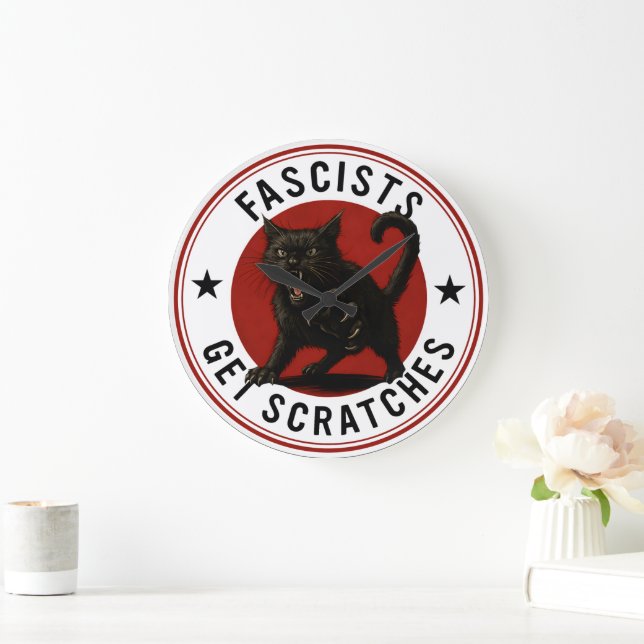 Reloj Redondo Grande Gatos Contra Fascistas (Hogar)
