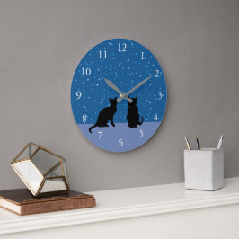 Reloj Redondo Grande Gatos cortos cielo nocturno oscuro con estrellas