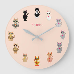 Reloj Redondo Grande Gatos de dibujos animados modernos lindos de victo