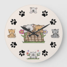 Reloj Redondo Grande Gatos del gatito e impresiones lindos de la pata