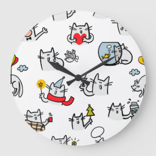 Reloj Redondo Grande Gatos divertidos, leche y magia.