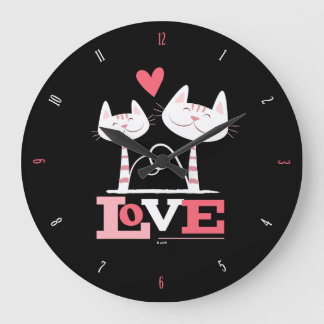 Reloj Redondo Grande Gatos felices enamorados de los números