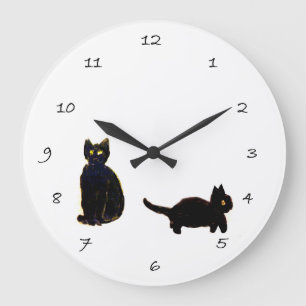 Reloj Redondo Grande Gatos Kitty Cute Negro