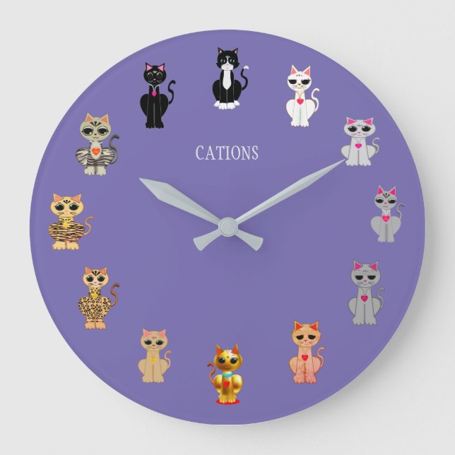 Reloj Redondo Grande Gatos lindos del dibujo animado (Anverso)