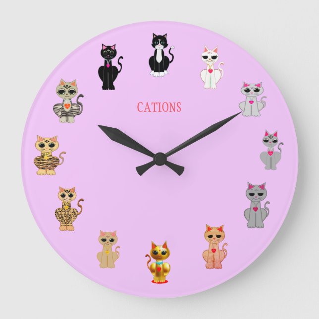 Reloj Redondo Grande Gatos lindos del dibujo animado (Anverso)