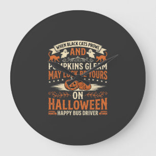 Reloj Redondo Grande Gatos Negros De Halloween Calabaza Feliz Conductor