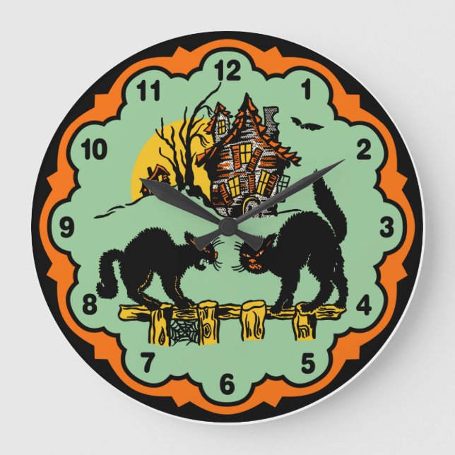 Reloj Redondo Grande Gatos negros y casa encantada de Halloween del (Anverso)