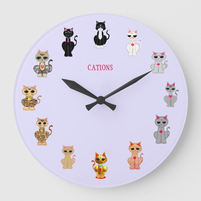 Reloj Redondo Grande Gatos Personalizados modernos (Anverso)