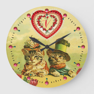 Reloj Redondo Grande GATOS VIEJOS DIVERTIDOS del DÍA DE SAN VALENTÍN 