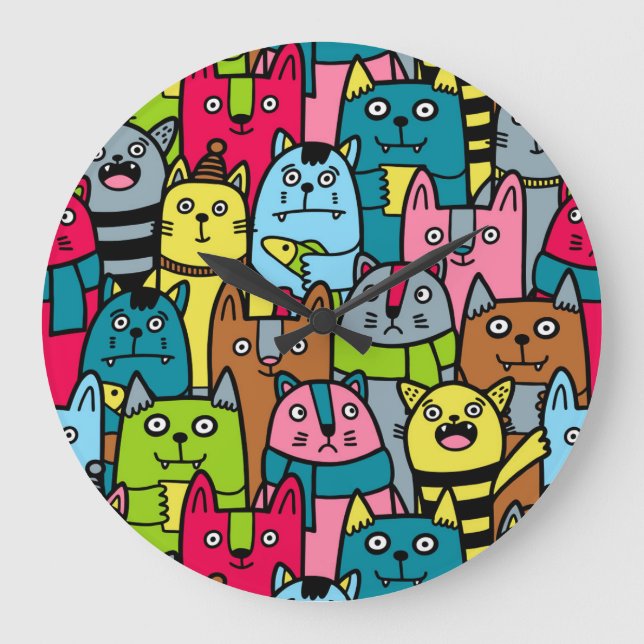 Reloj Redondo Grande Gatos y gatos (Anverso)
