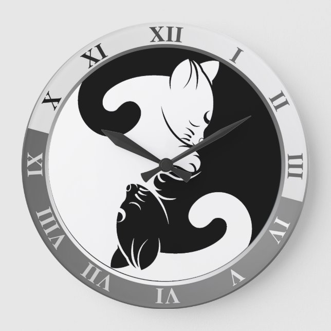 Reloj Redondo Grande Gatos yin yang (Anverso)
