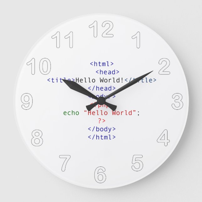 Reloj Redondo Grande Geek php Greeting (Anverso)