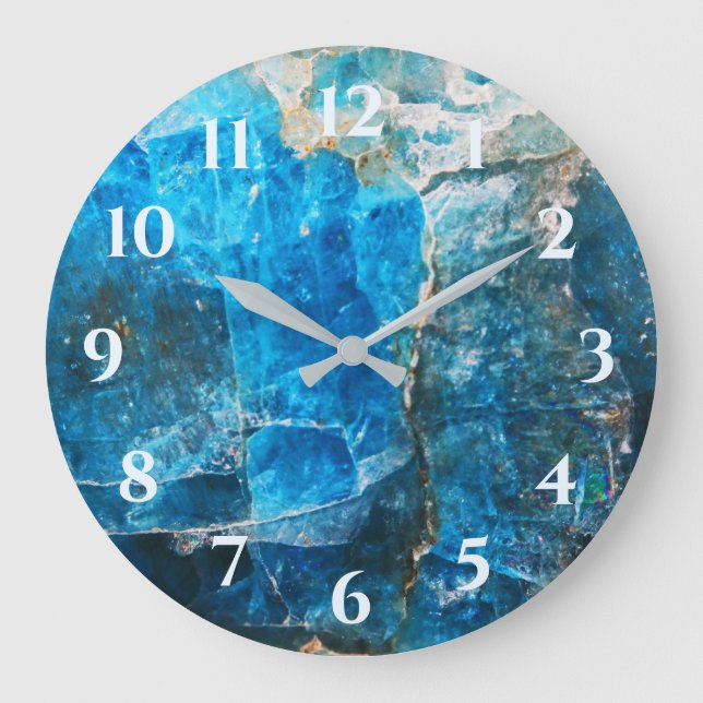 Reloj Redondo Grande Gemas de Labradorita Números Azules (Anverso)